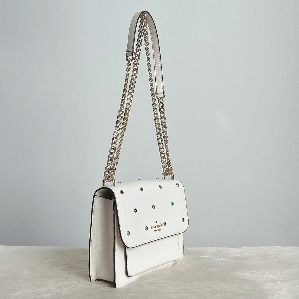 Kate Spade White Leather Rhinestone Crossbody 3 Way Shoulder Bag Like New