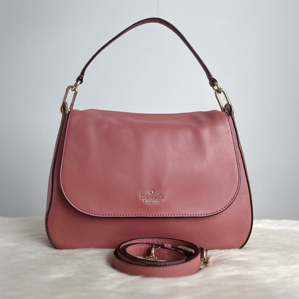 Kate Spade Rose Leather Front Logo Flap 2 Way Shoulder Bag Like New