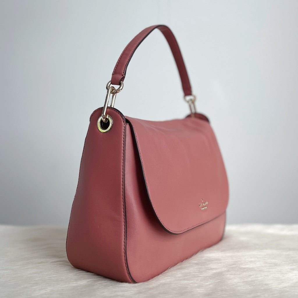 Kate Spade Rose Leather Front Logo Flap 2 Way Shoulder Bag Like New