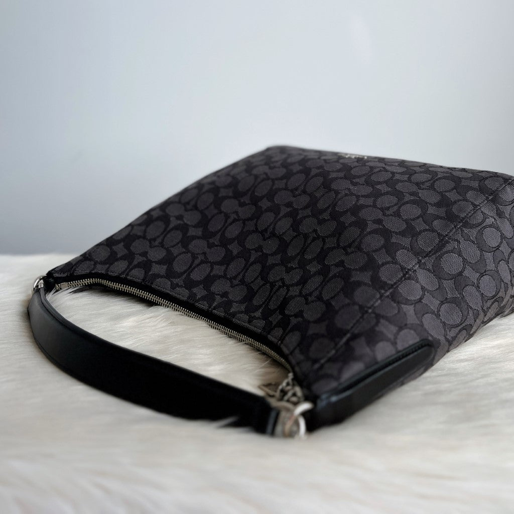 Coach Black Leather Monogram Slouchy Shoulder Bag Excellent
