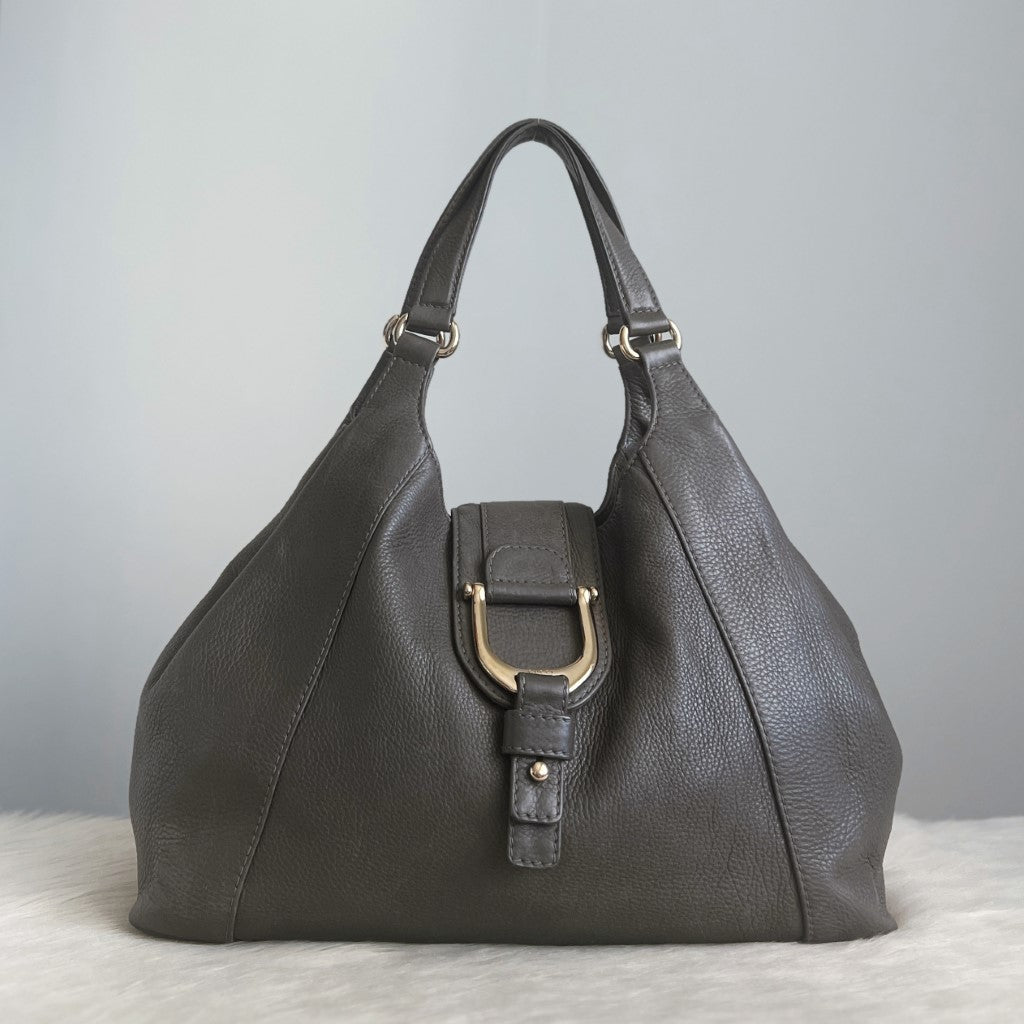 Gucci Grey Leather Horsebit Ring Detail Shoulder Bag