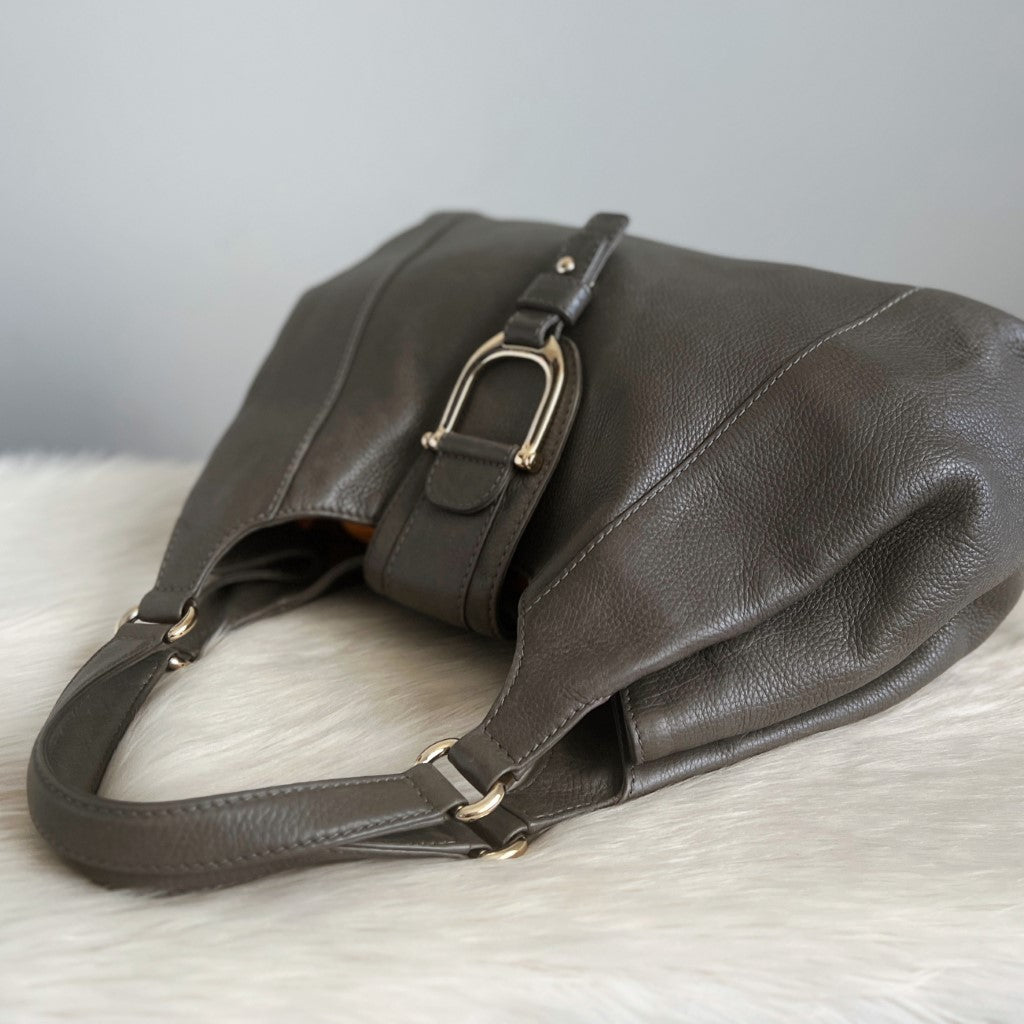 Gucci Grey Leather Horsebit Ring Detail Shoulder Bag