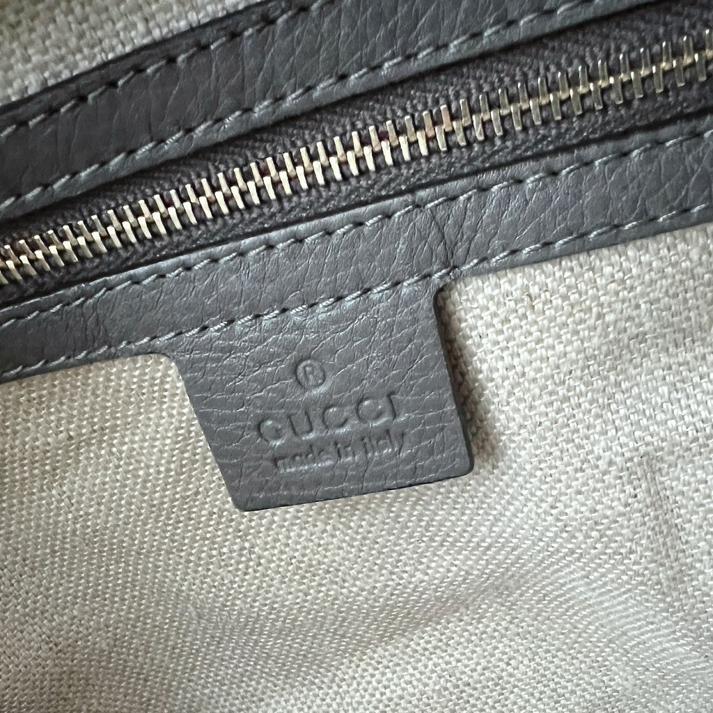 Gucci Grey Leather Horsebit Ring Detail Shoulder Bag