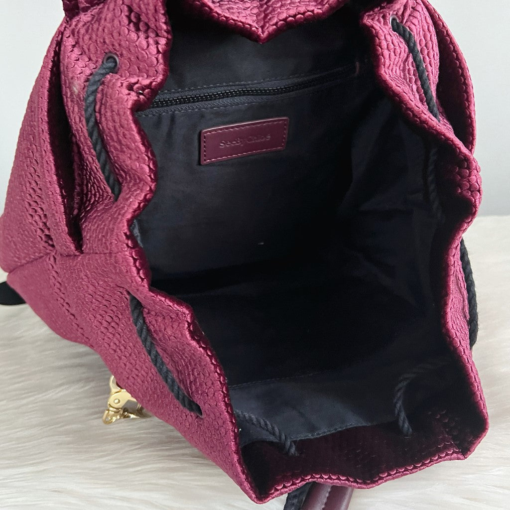 See by Chloe Bordeaux Velvet Drawstring Backpack with Pouch Excellent