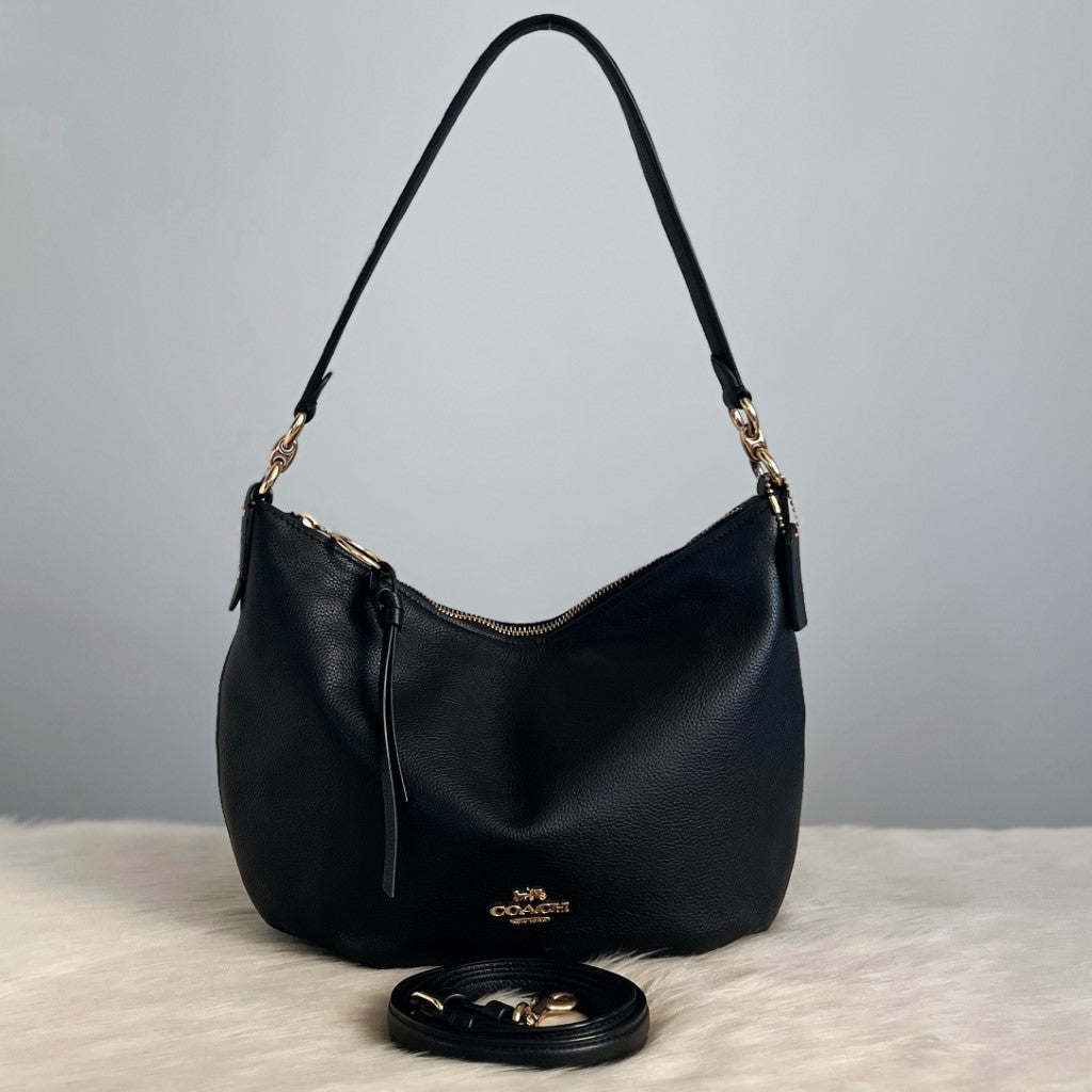 Coach Black Leather Front Logo Slouchy 2 Way Shoulder Bag Like New