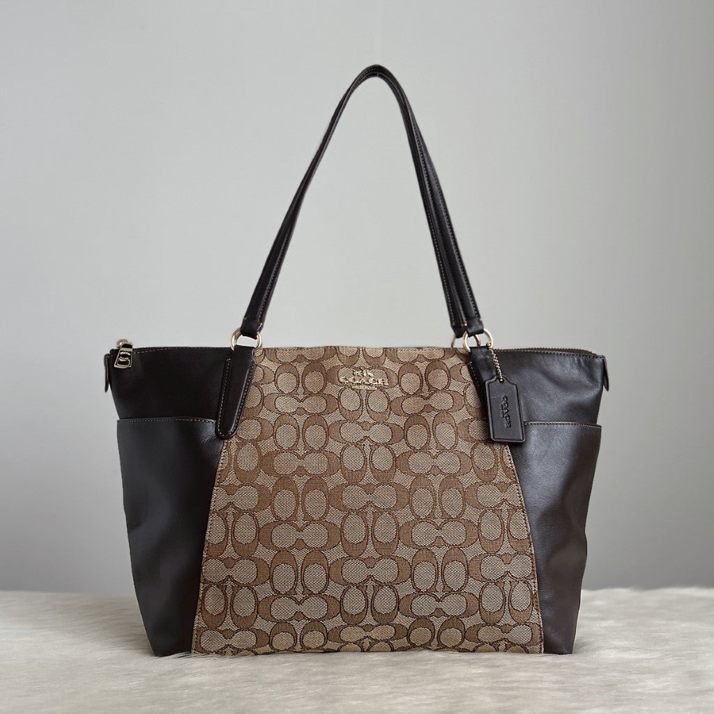 Coach Chocolate Leather Monogram Patchwork Shoulder Bag