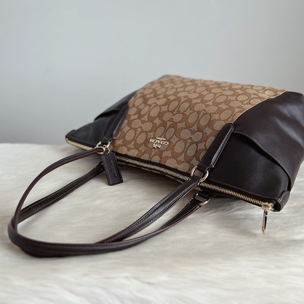 Coach Chocolate Leather Monogram Patchwork Shoulder Bag