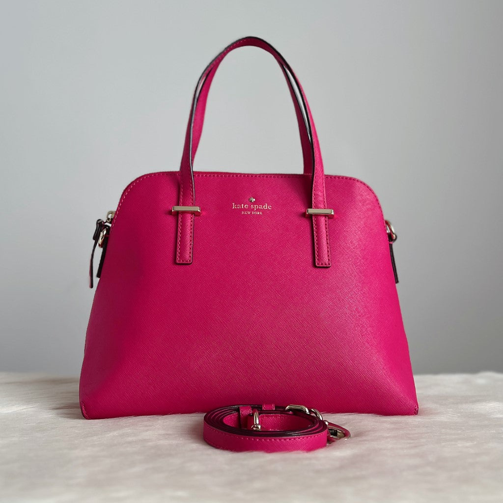 Kate Spade Fuchsia Leather Front Logo 2 Way Shoulder Bag