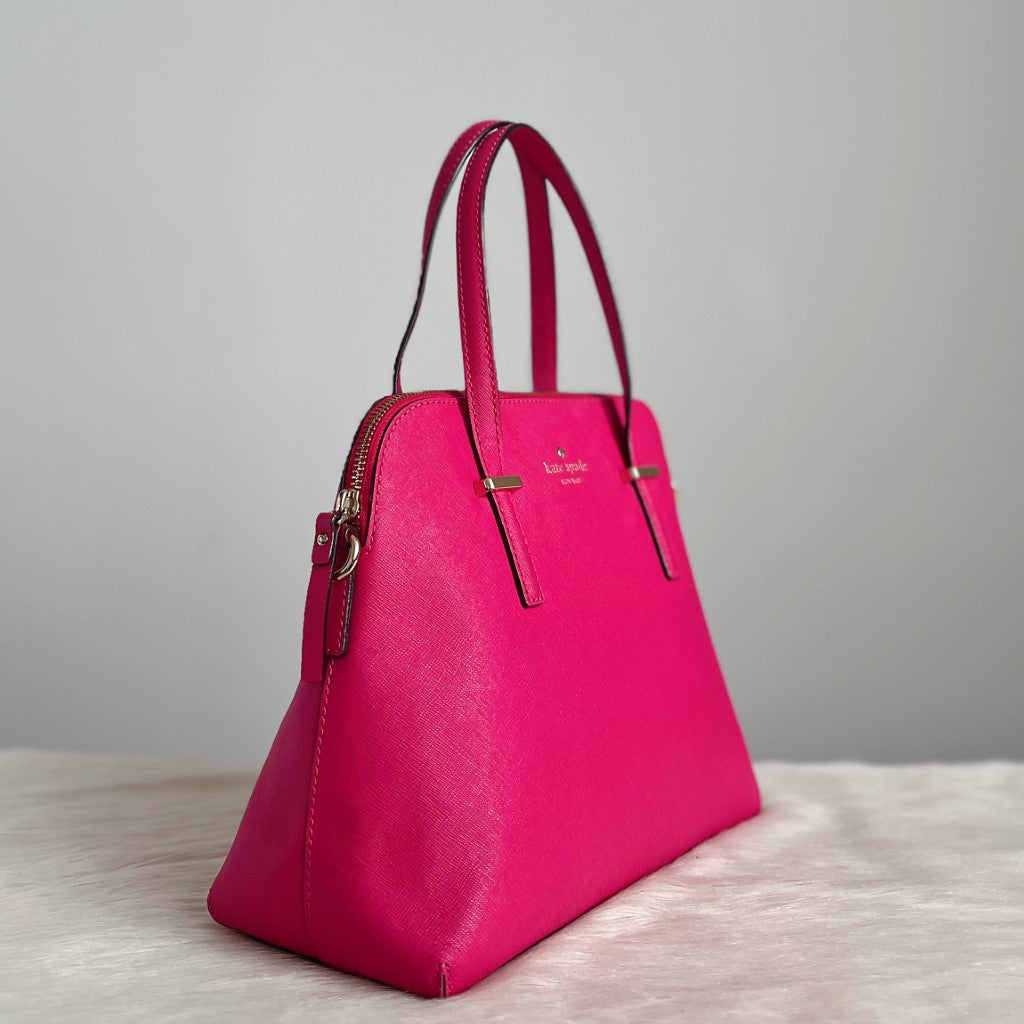 Kate Spade Fuchsia Leather Front Logo 2 Way Shoulder Bag