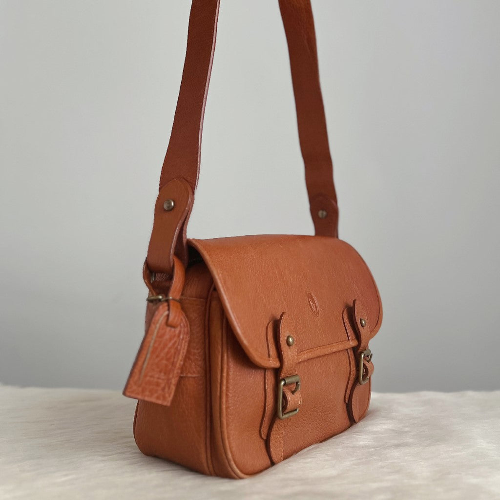 Ralph Lauren Caramel Leather Messenger Crossbody Shoulder Bag