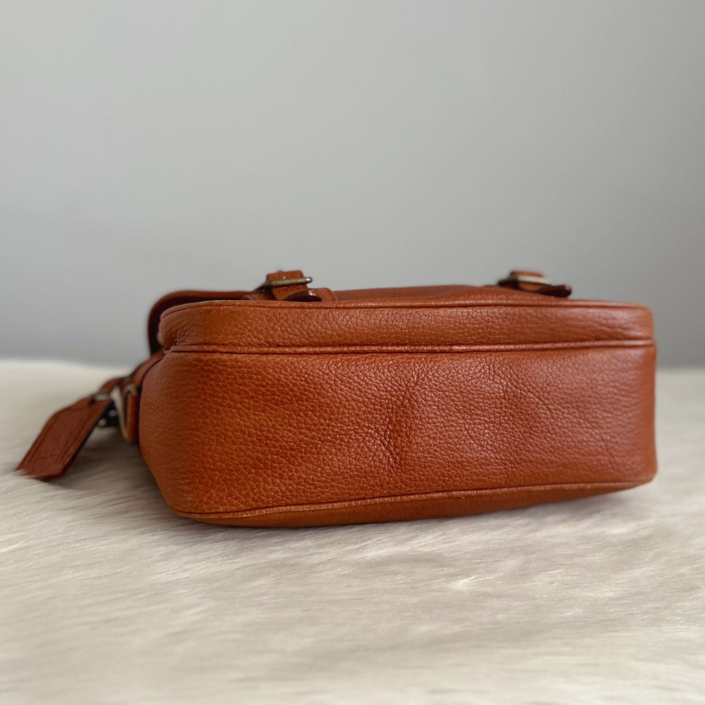 Ralph Lauren Caramel Leather Messenger Crossbody Shoulder Bag