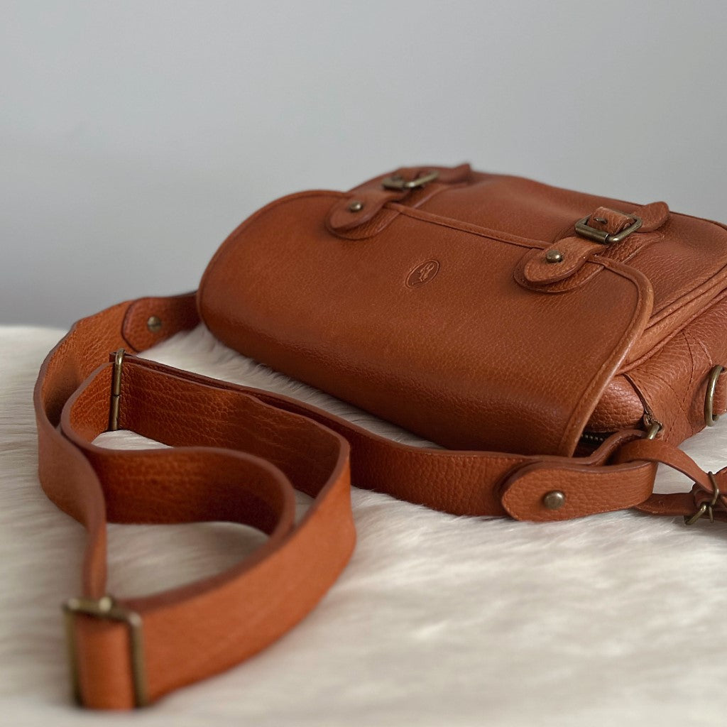 Ralph Lauren Caramel Leather Messenger Crossbody Shoulder Bag