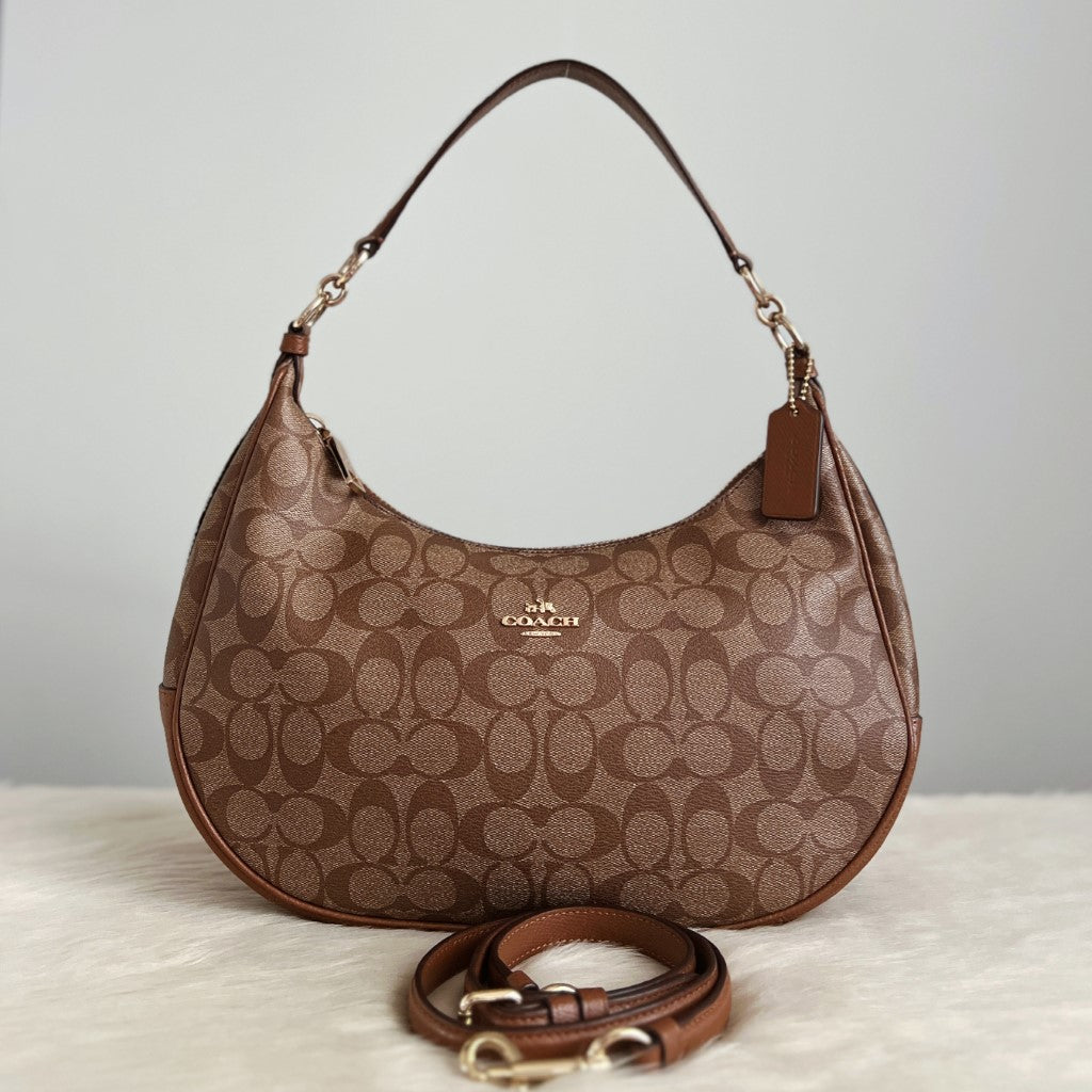 Coach Caramel Leather Monogram Half Moon 2 Way Shoulder Bag