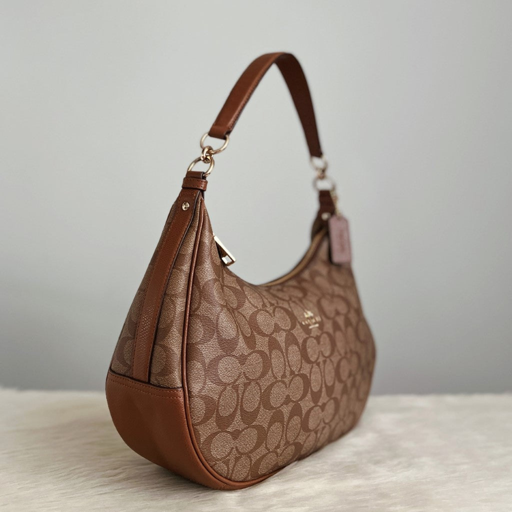 Coach Caramel Leather Monogram Half Moon 2 Way Shoulder Bag