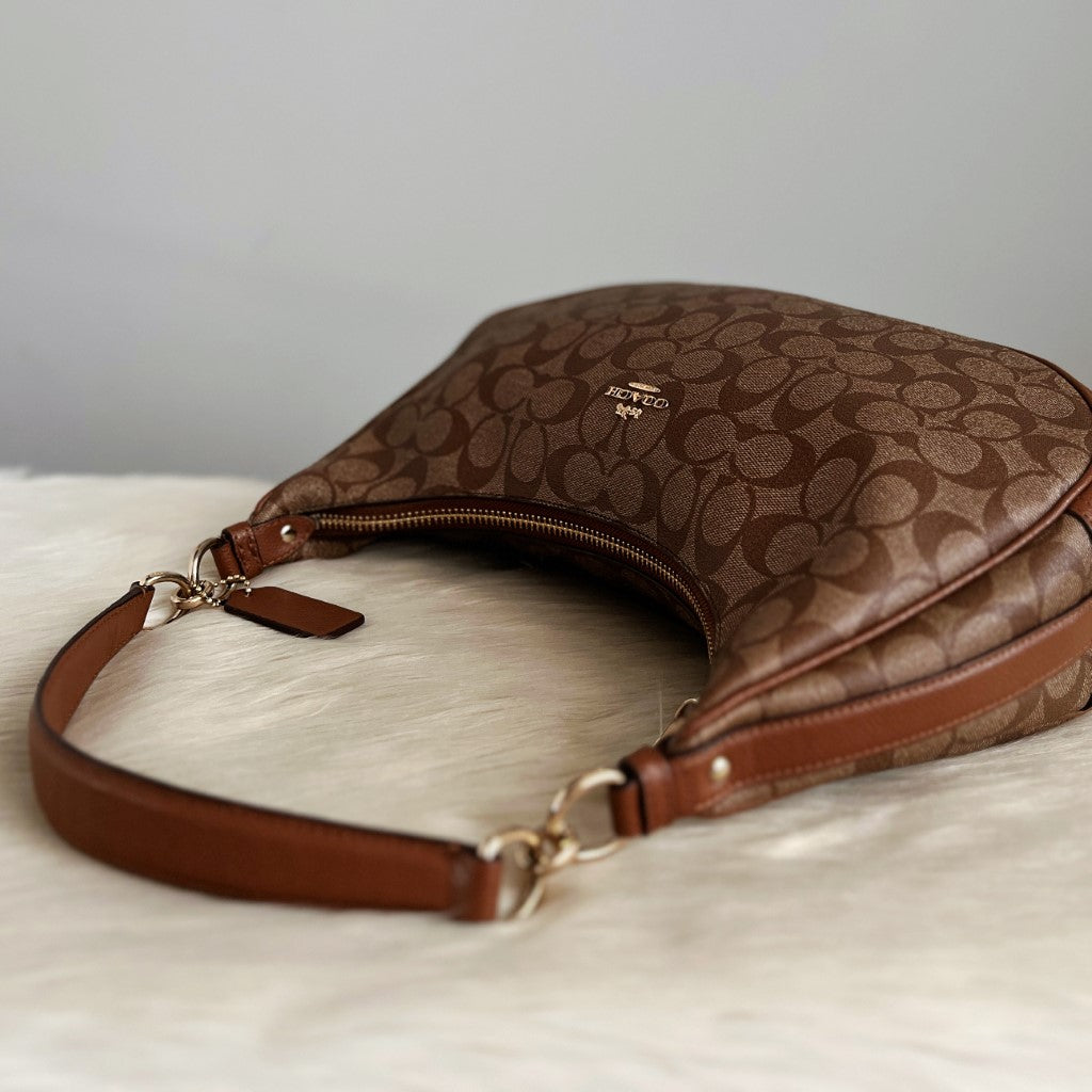 Coach Caramel Leather Monogram Half Moon 2 Way Shoulder Bag