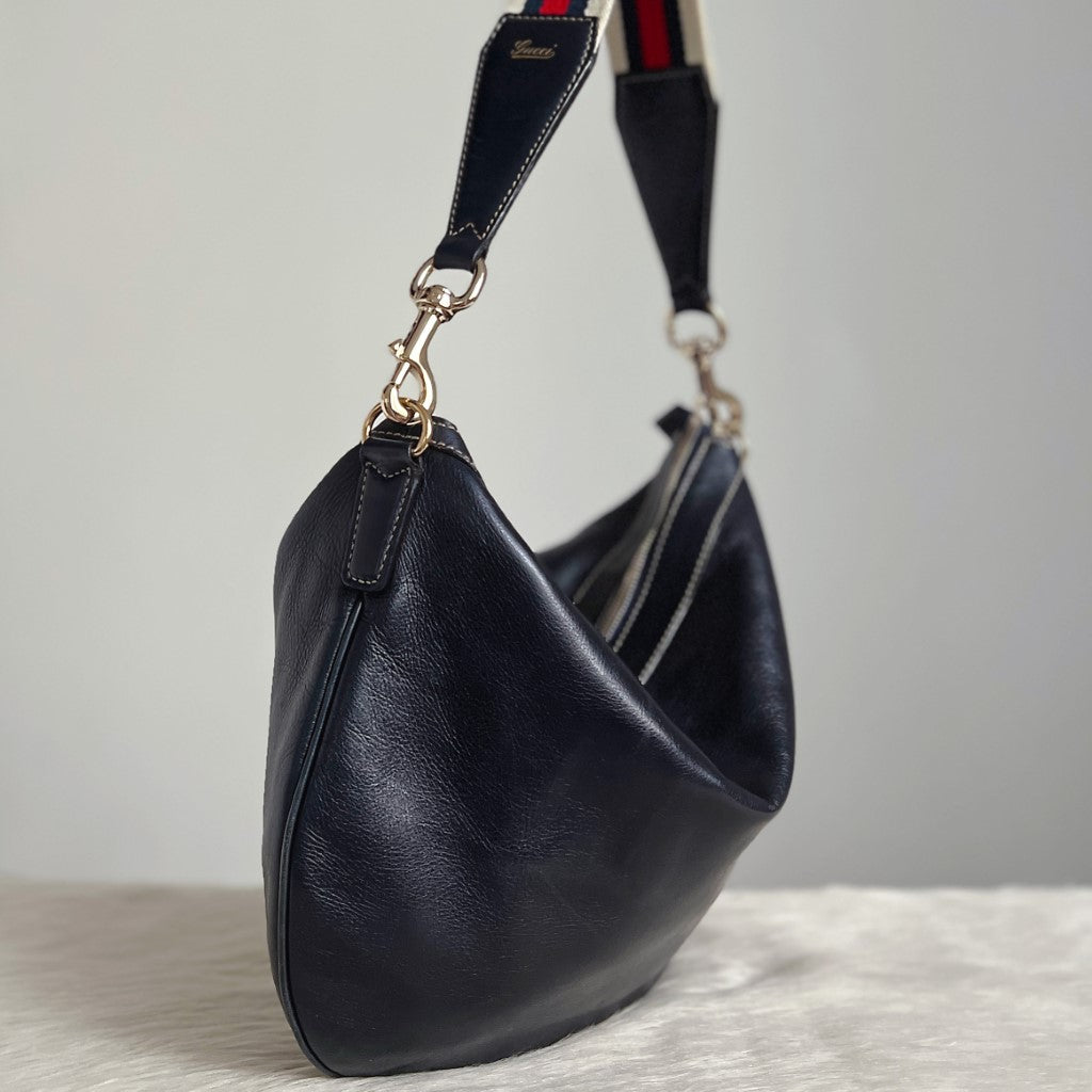 Gucci Dark Navy Leather Slouchy Half Moon Shoulder Bag