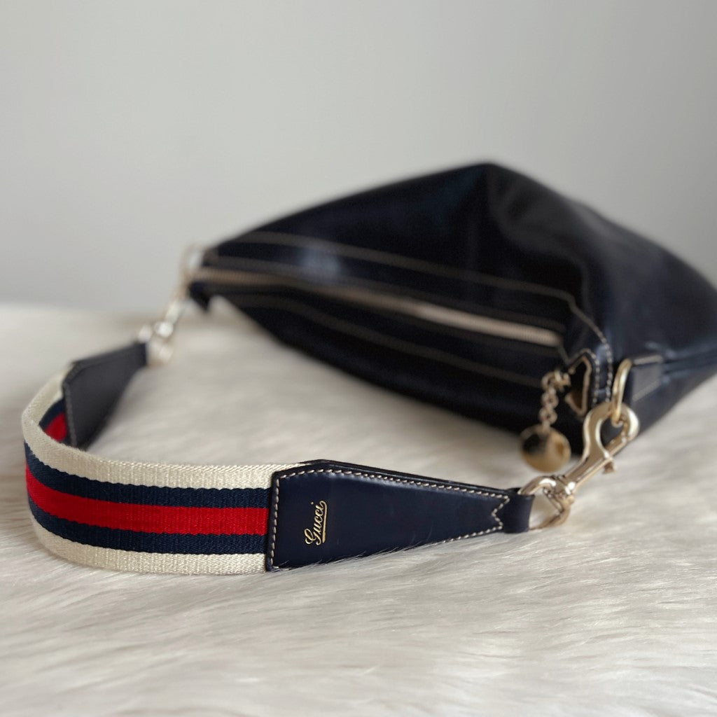 Gucci Dark Navy Leather Slouchy Half Moon Shoulder Bag