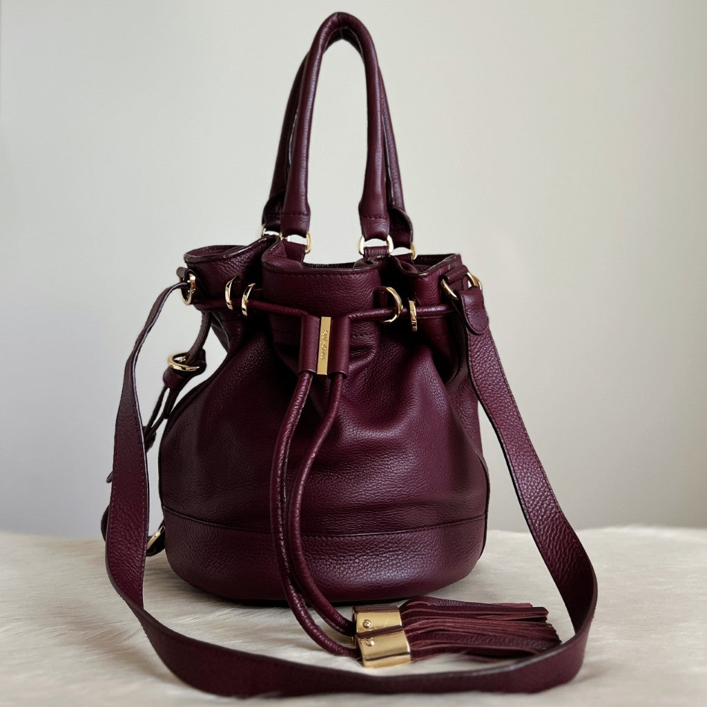 See by Chloe Plum Leather Bucket Drawstring Shoulder Bag