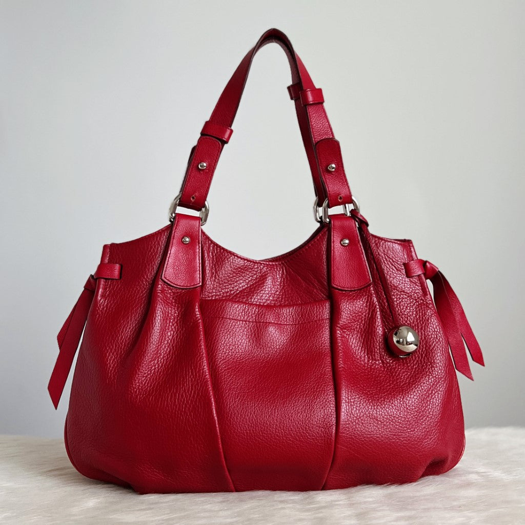 Furla Red Leather Triple Compartment Shoulder Bag