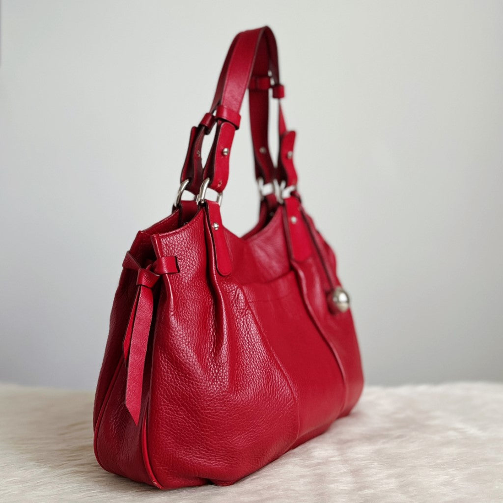 Furla Red Leather Triple Compartment Shoulder Bag