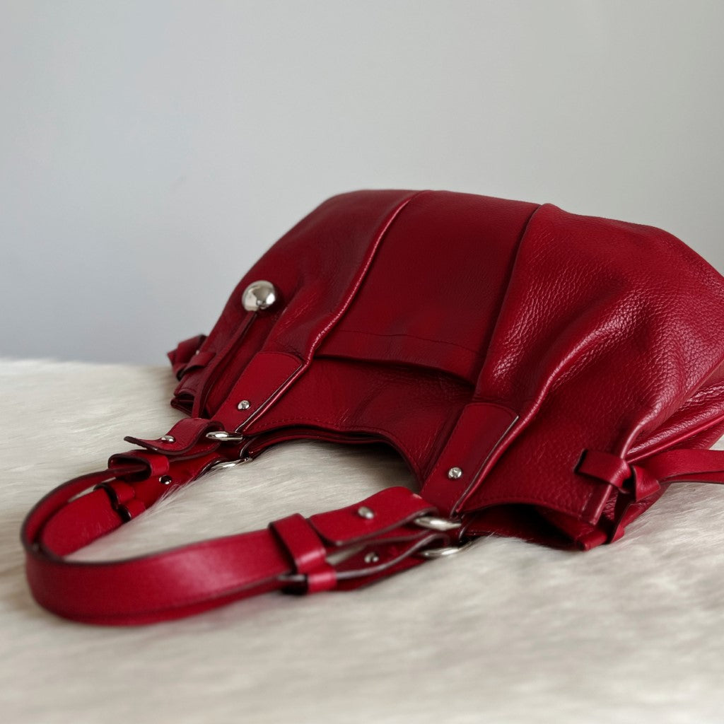 Furla Red Leather Triple Compartment Shoulder Bag