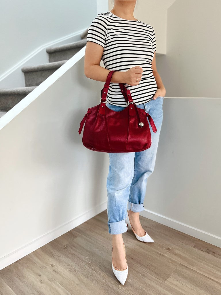 Furla Red Leather Triple Compartment Shoulder Bag