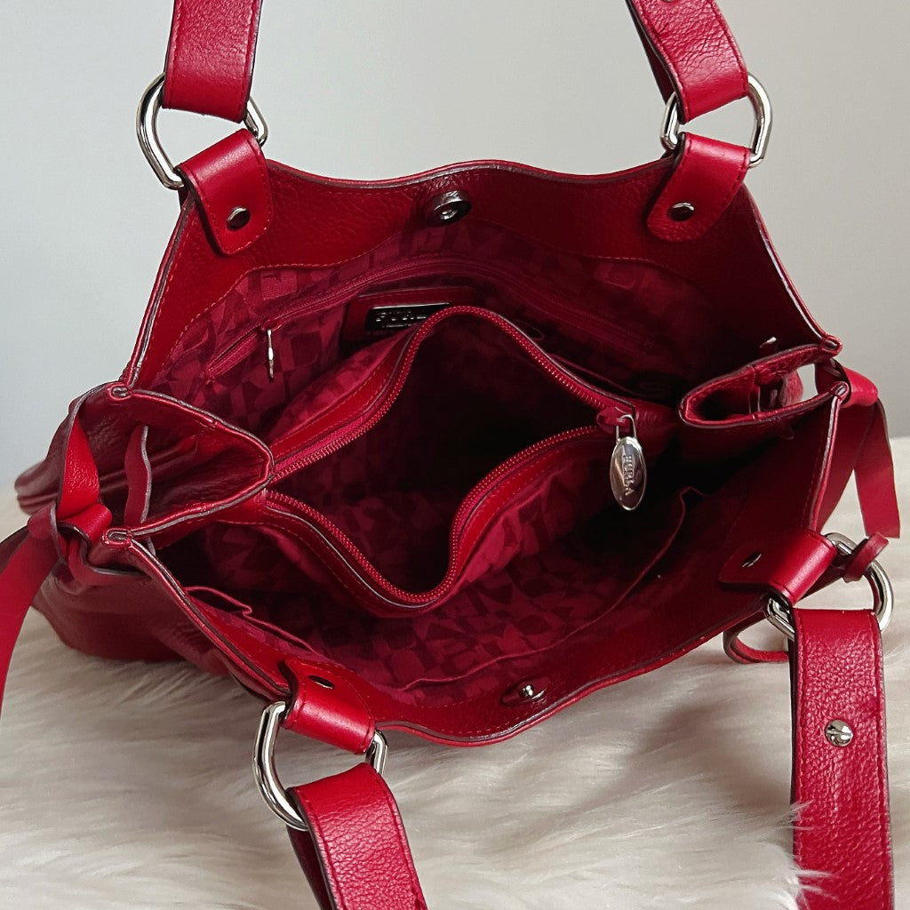 Furla Red Leather Triple Compartment Shoulder Bag