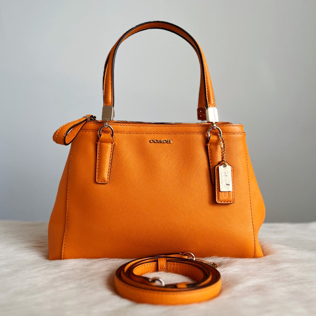 Coach Orange Leather Triple Compartment 2 Way Shoulder Bag