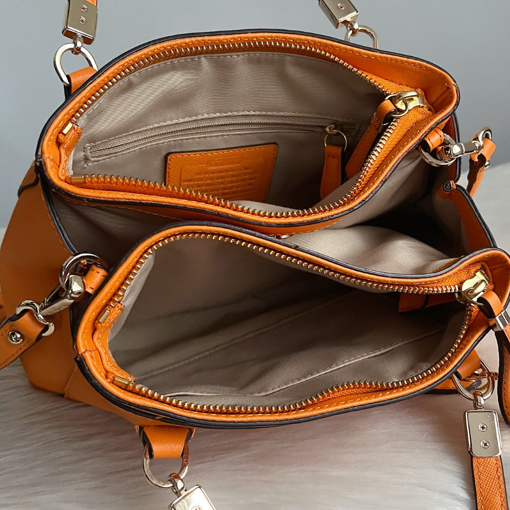 Coach Orange Leather Triple Compartment 2 Way Shoulder Bag