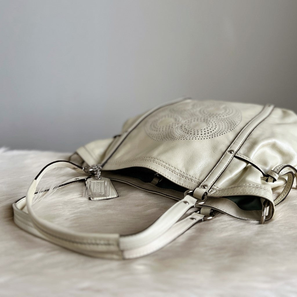 Coach Pearl White Leather Drawstring 2 Way Shoulder Bag