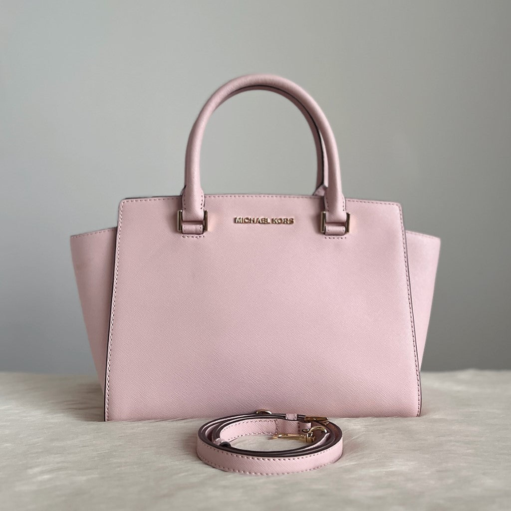 Michael Kors Pink Leather Front Logo Career 2 Way Shoulder Bag