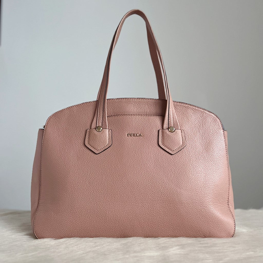 Furla Blush Pink Leather Front Logo Career Shoulder Bag