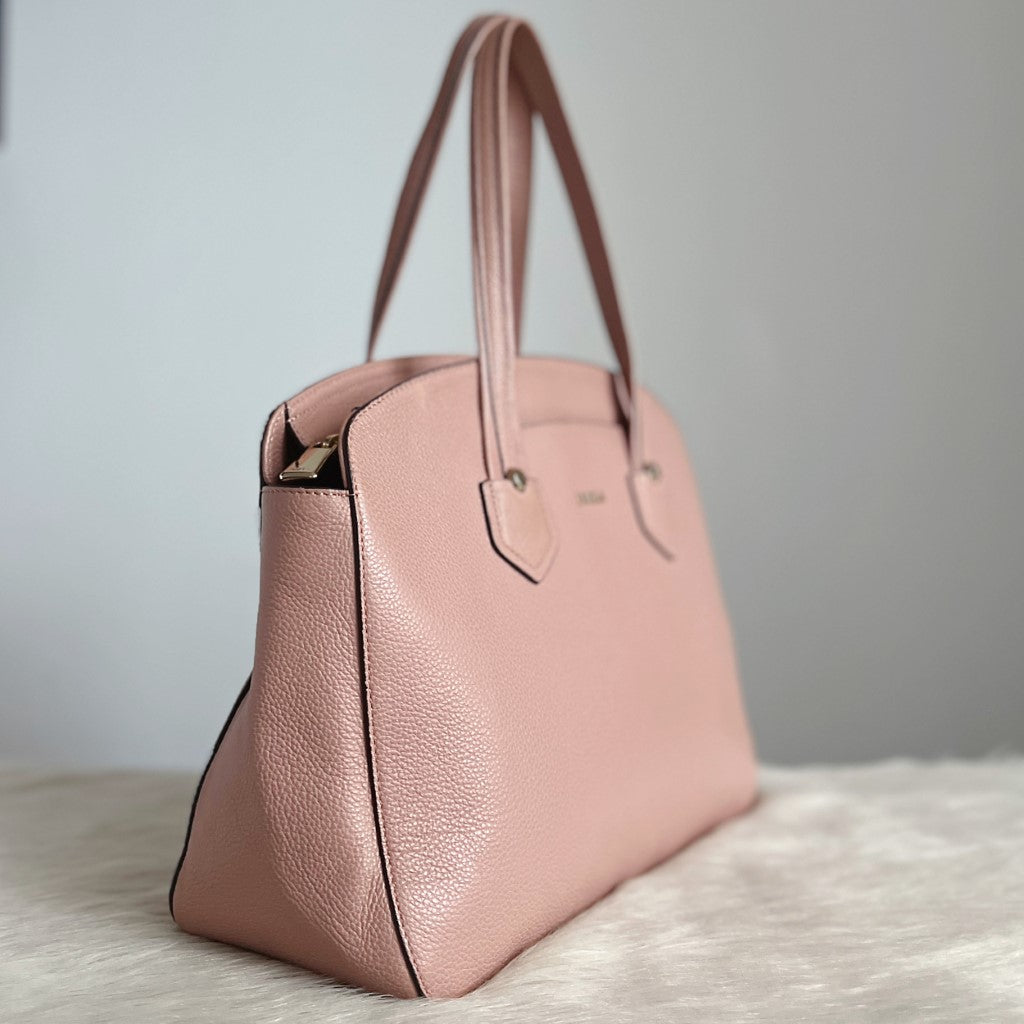 Furla Blush Pink Leather Front Logo Career Shoulder Bag