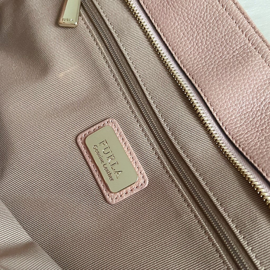 Furla Blush Pink Leather Front Logo Career Shoulder Bag