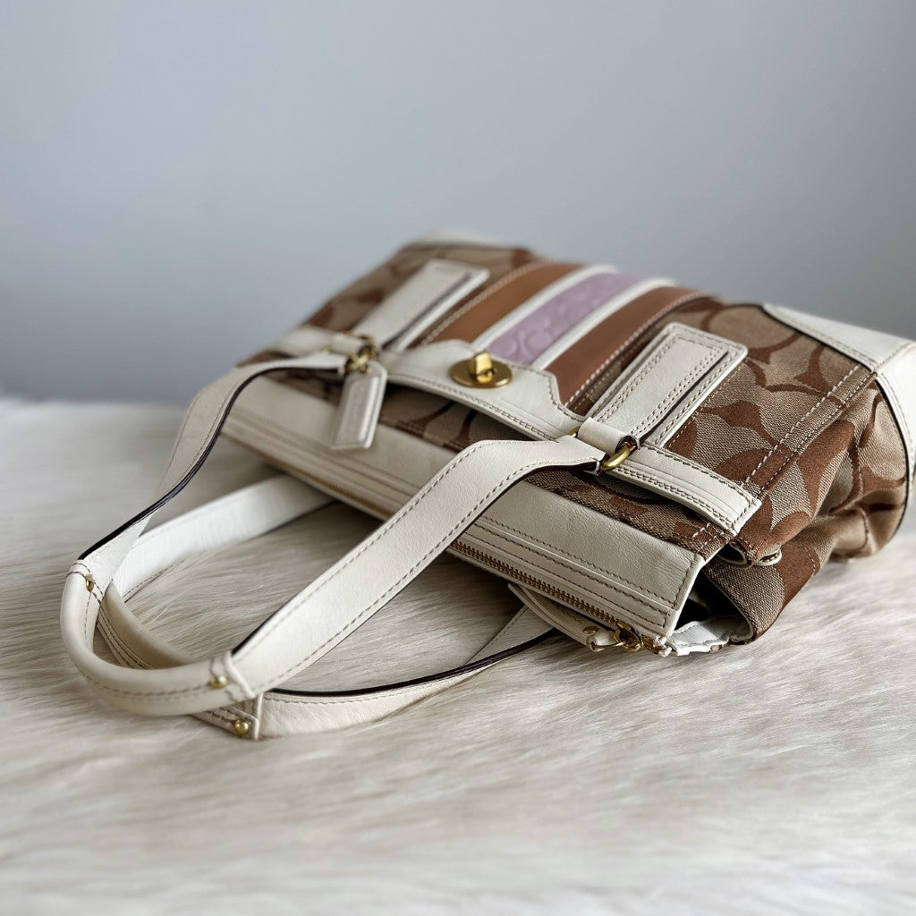 Coach White Leather Monogram Patchwork Shoulder Bag