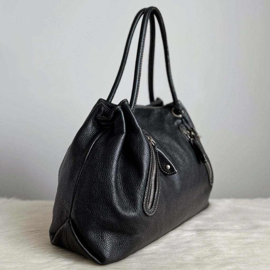 Furla Black Leather Drawstring Large Shoulder Bag