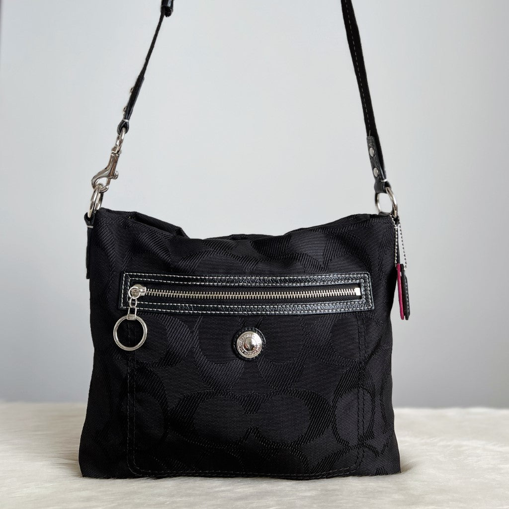 Coach Black Monogram Flap Zip Pocket Crossbody Shoulder Bag