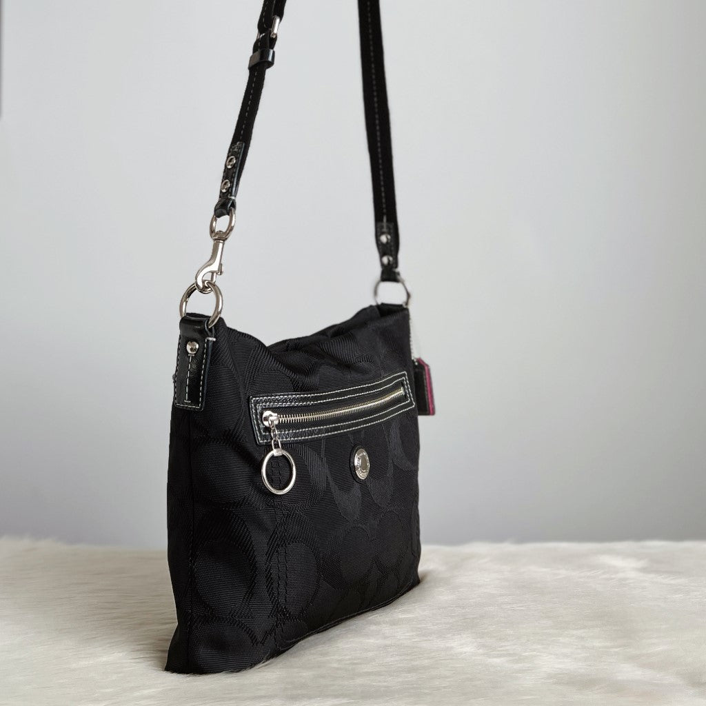 Coach Black Monogram Flap Zip Pocket Crossbody Shoulder Bag