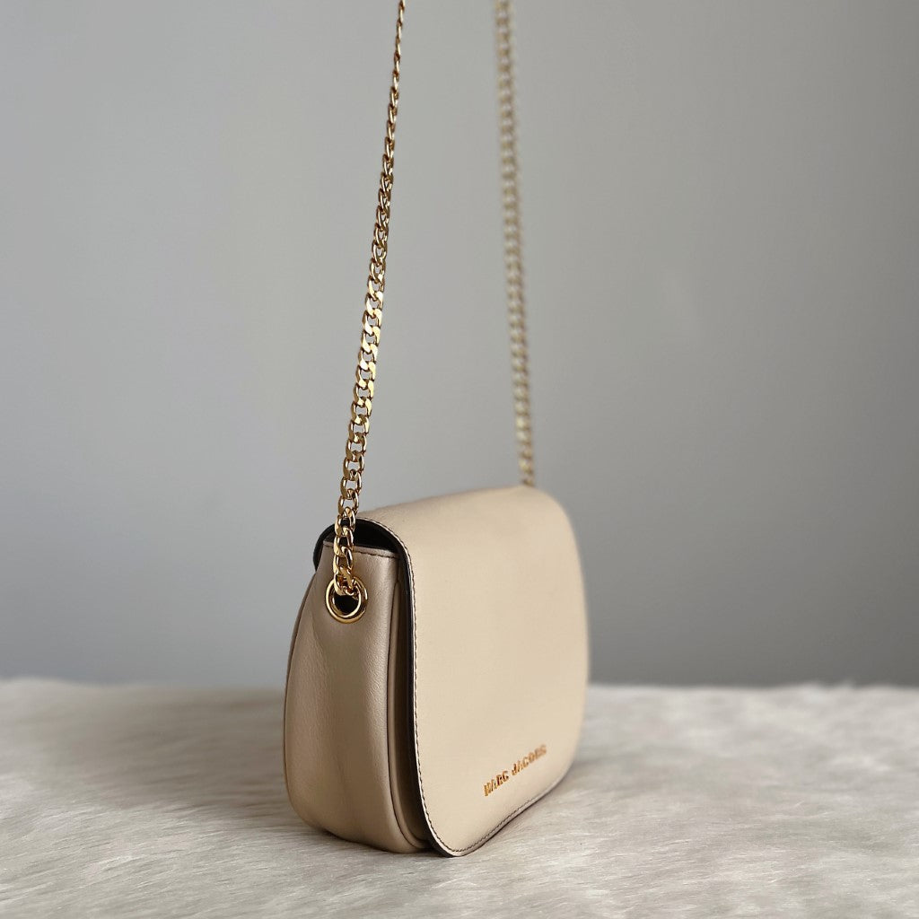 Marc Jacobs Beige Leather Gold Chain Crossbody Shoulder Bag