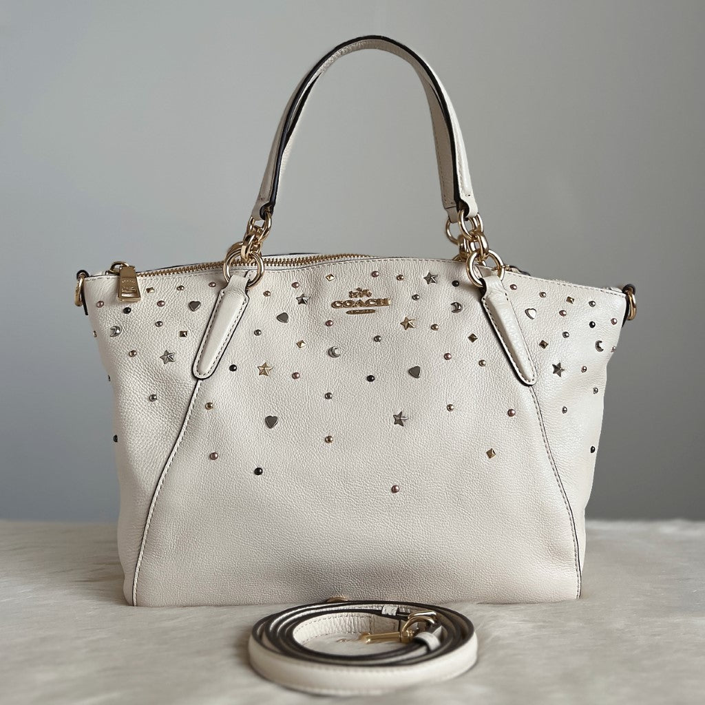 Coach White Leather Rhinestone Detail 2 Way Shoulder Bag