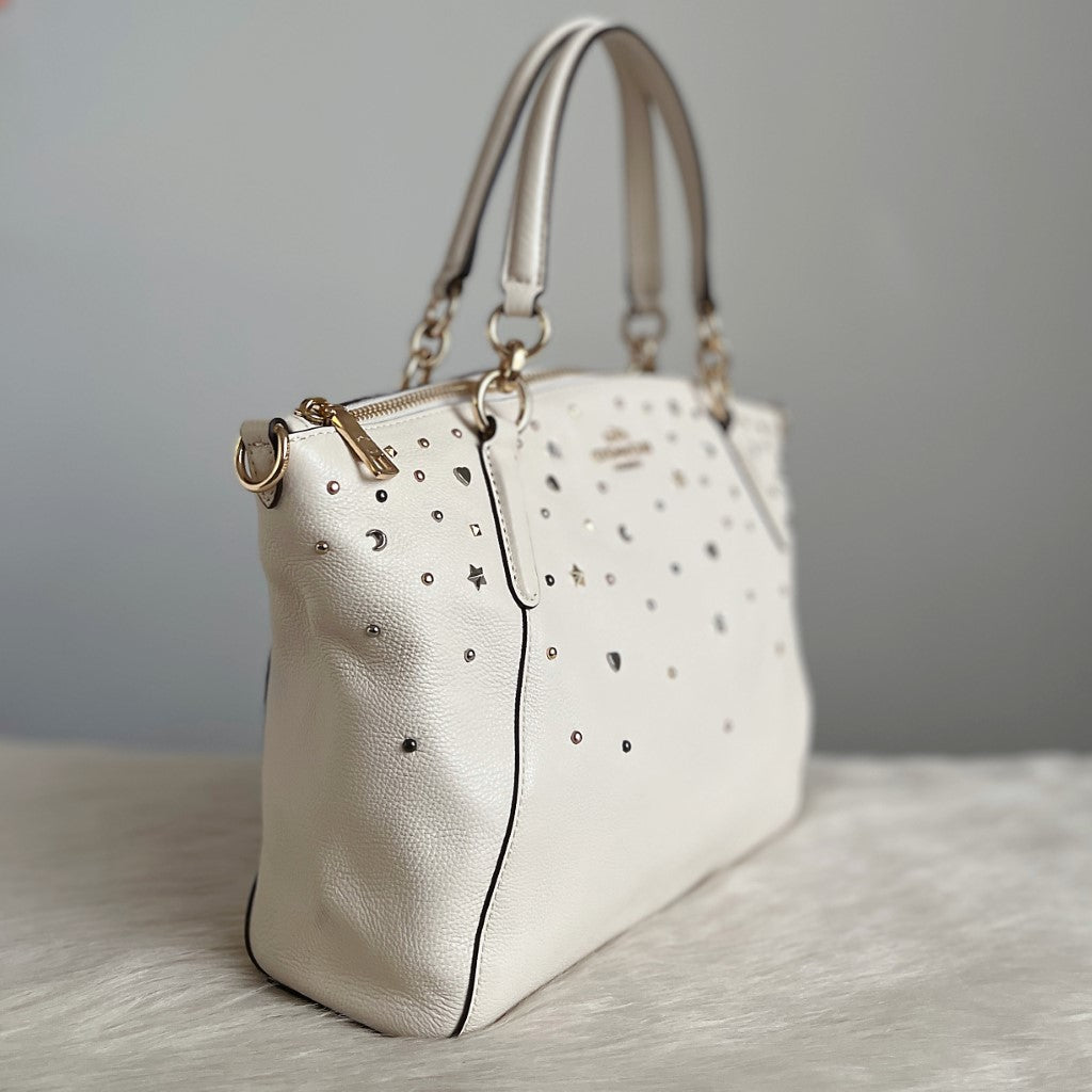 Coach White Leather Rhinestone Detail 2 Way Shoulder Bag