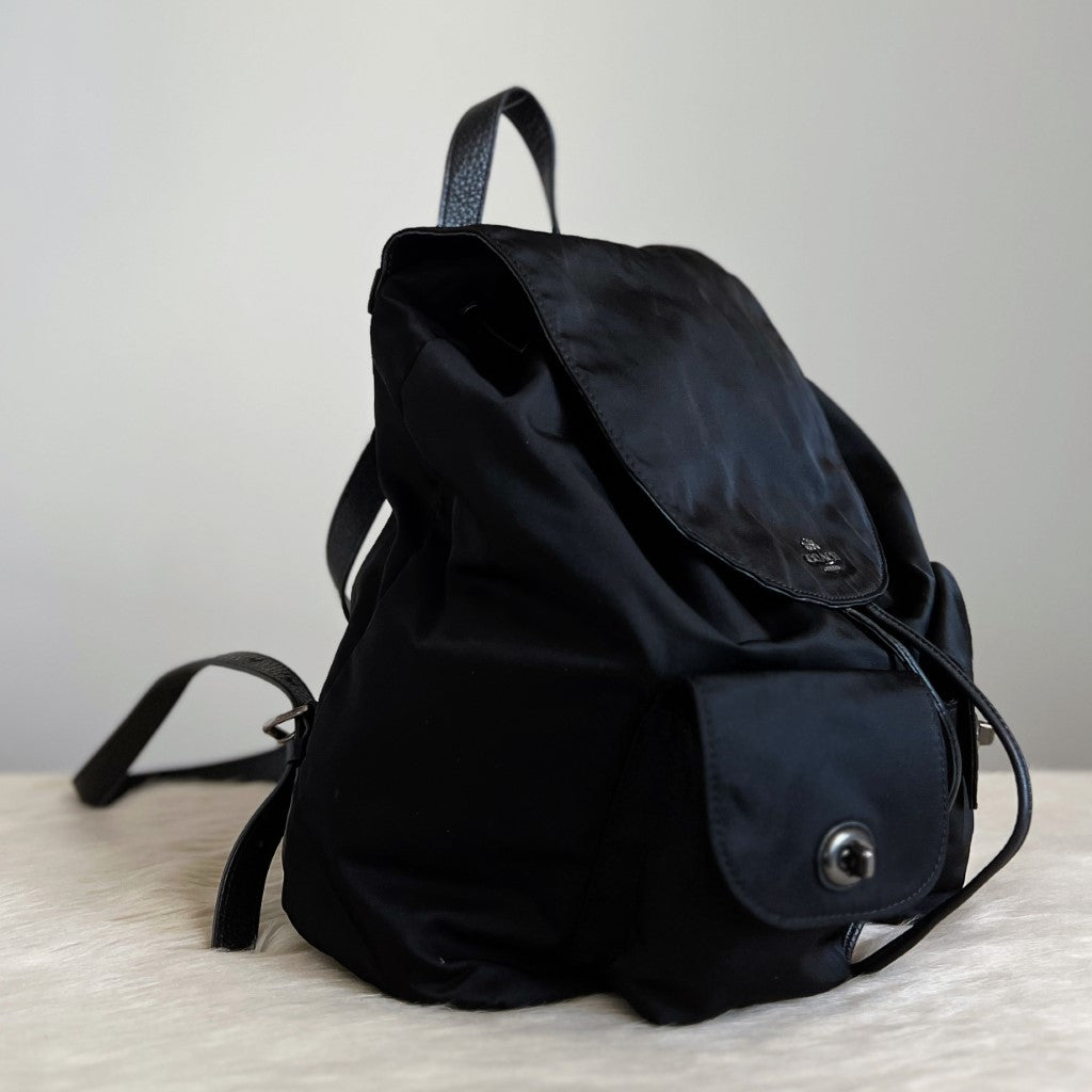 Coach Black Front Pockets Drawstring Backpack