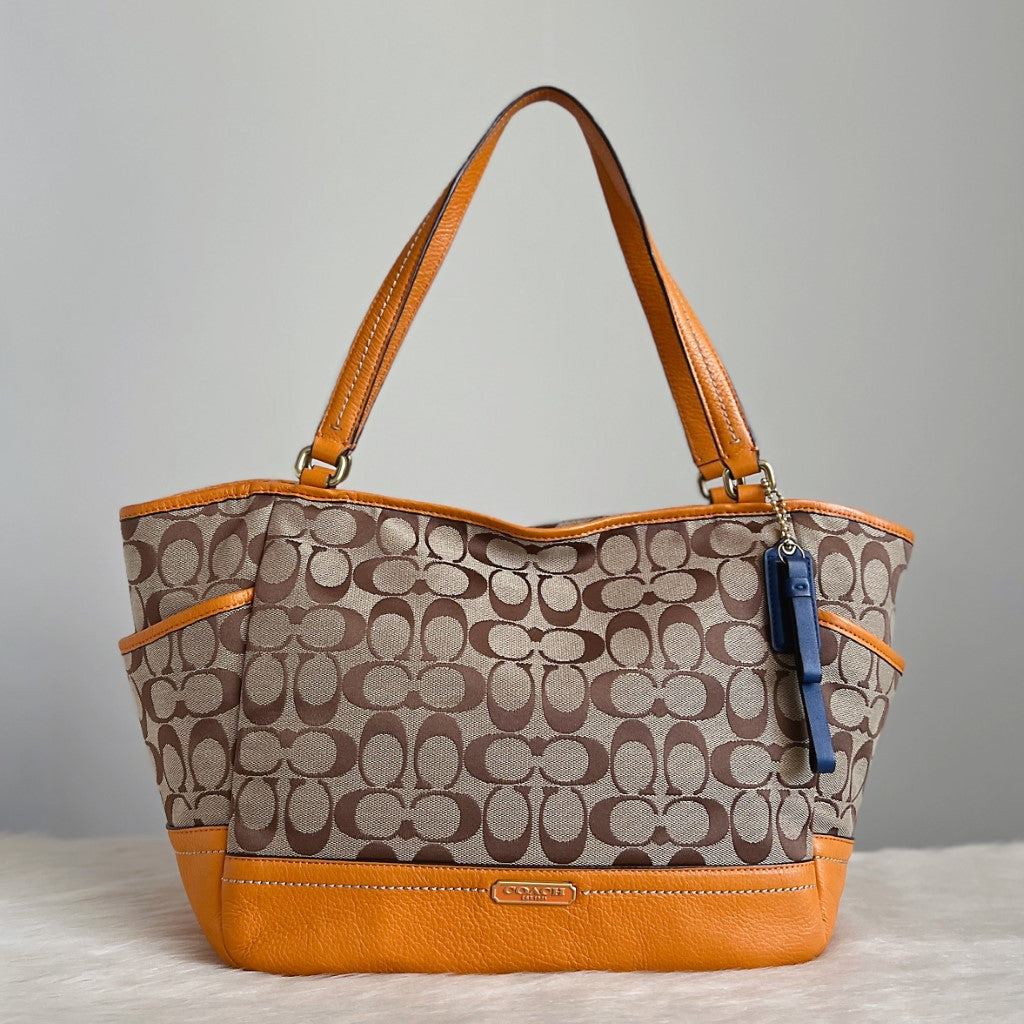 Coach Orange Leather Monogram Patchwork Shoulder Bag