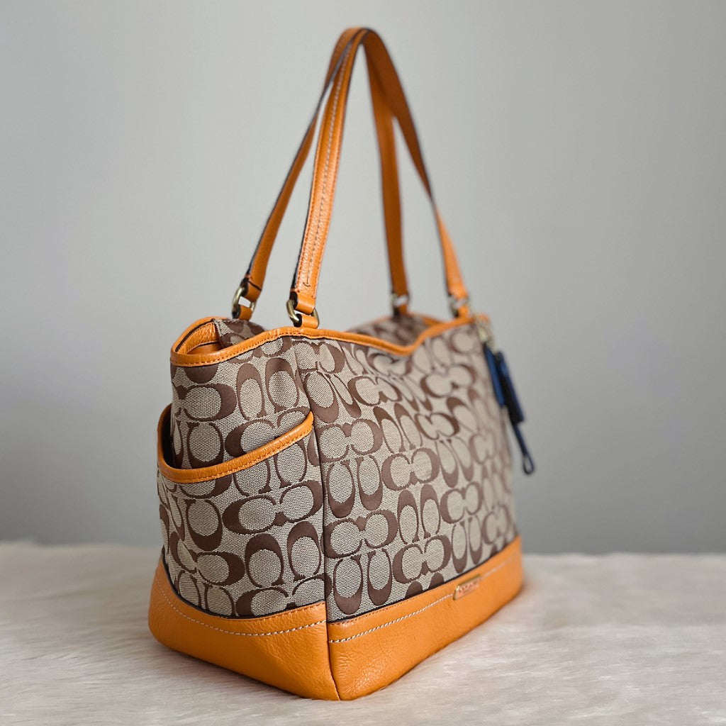 Coach Orange Leather Monogram Patchwork Shoulder Bag