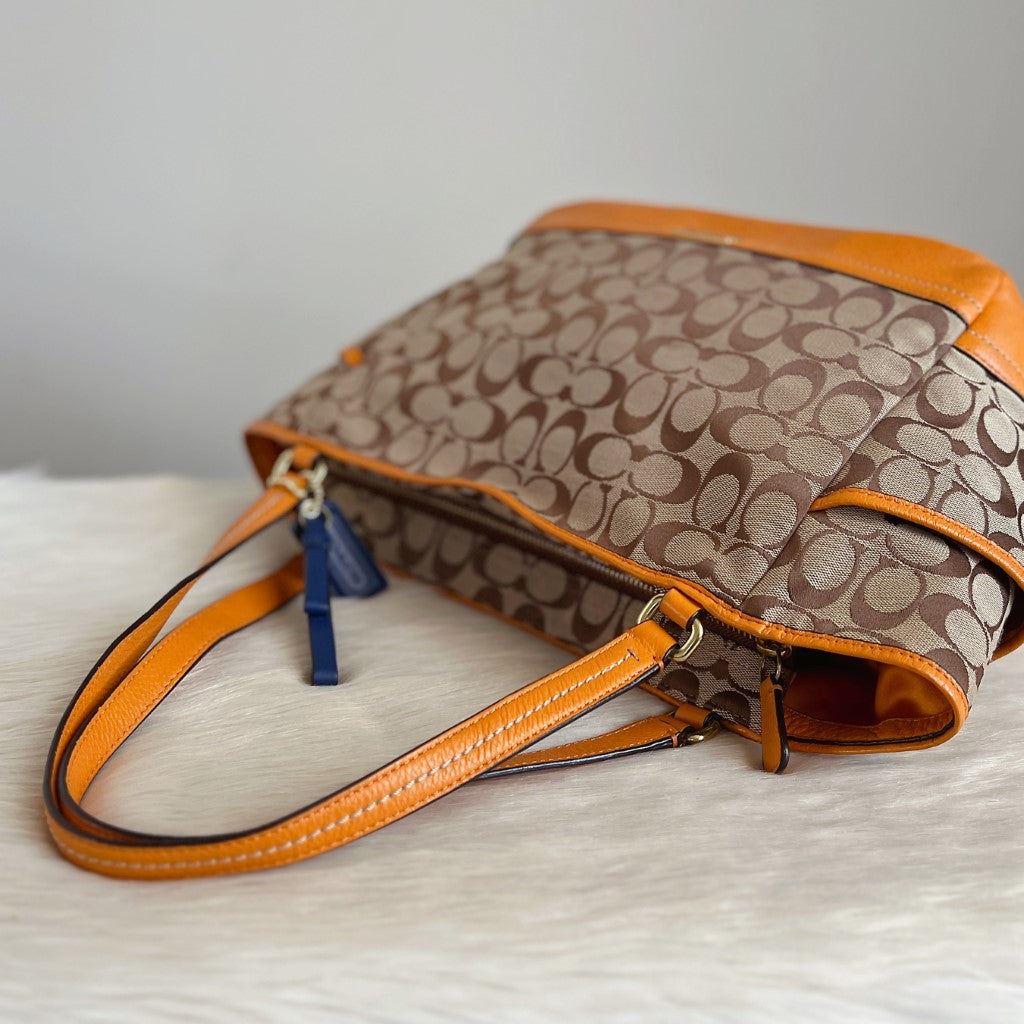 Coach Orange Leather Monogram Patchwork Shoulder Bag