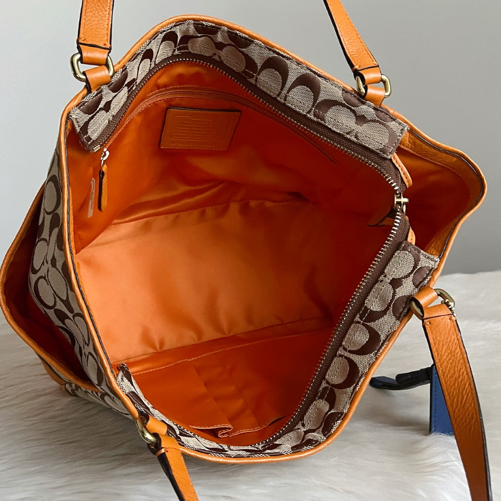 Coach Orange Leather Monogram Patchwork Shoulder Bag