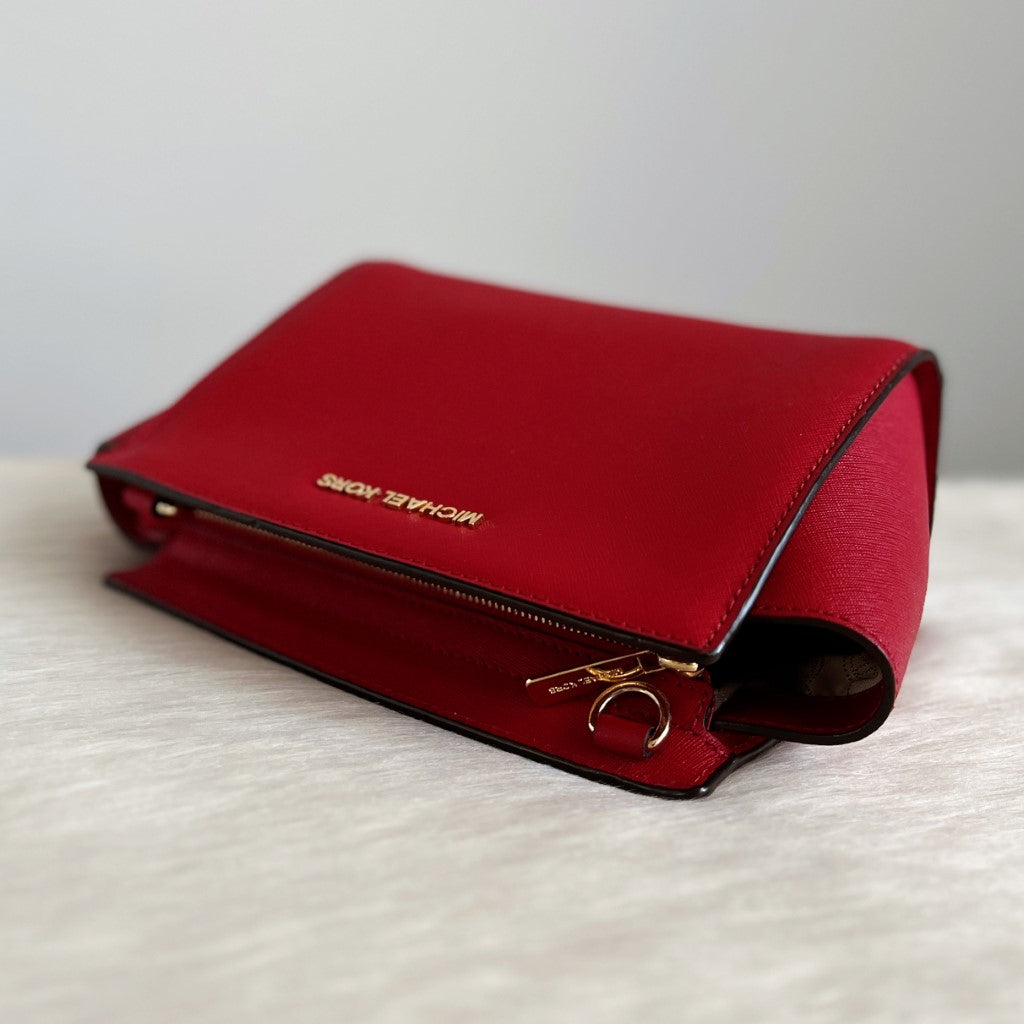 Michael Kors Red Leather Selma Crossbody Shoulder Bag