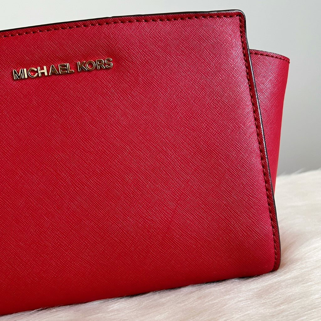 Michael Kors Red Leather Selma Crossbody Shoulder Bag