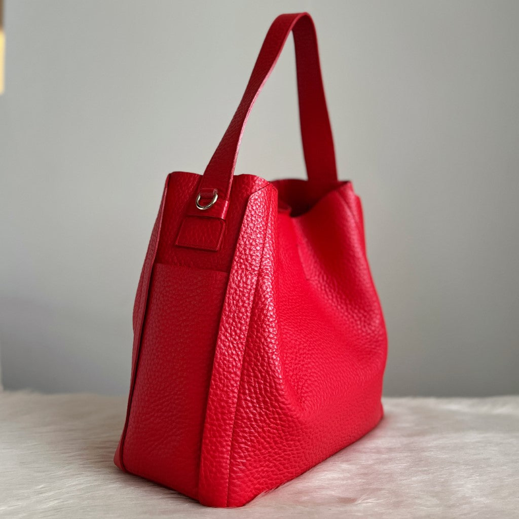 Furla Red Leather Front Logo Slouchy 2 Way Shoulder Bag Excellent