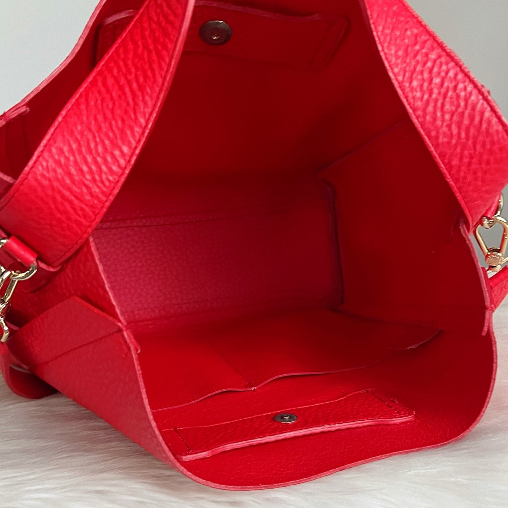 Furla Red Leather Front Logo Slouchy 2 Way Shoulder Bag Excellent